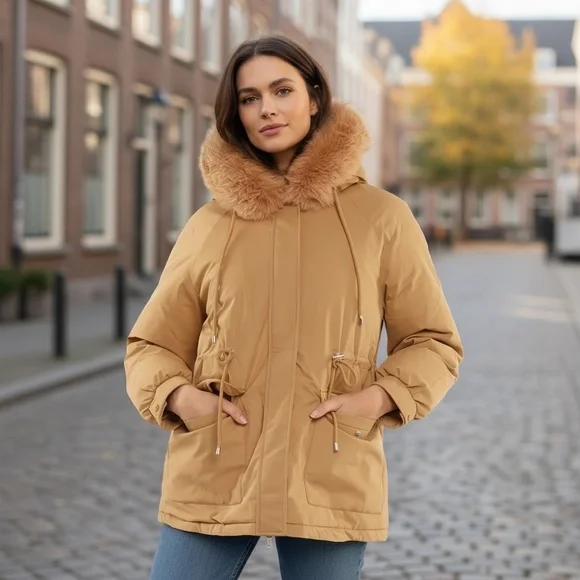 Puffit Faux Fur Mid-Length Hooded Drawstring Parka. NWT - Picture 6 of 10